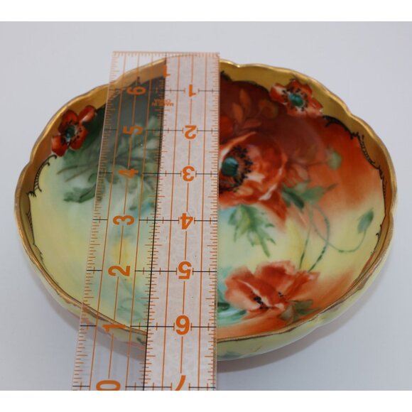 Pickard Hand Painted Poppy Bowl – Antique 6.25" Porcelain w/ Gold Trim - Picture 6 of 7